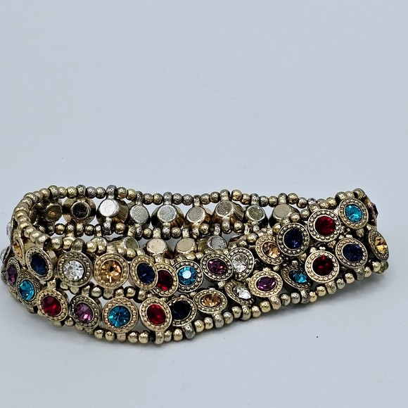 Jeweled Bracelet Vintage Rhinestone Patchwork Seed Bead Stretch Jewelry Boho - Picture 6 of 9